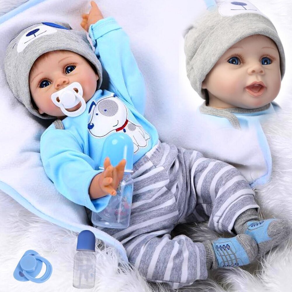 🆕 22inch Cloth Body With Vinyl Limbs Reborn Baby Boy Dolls Cute Male Baby ls